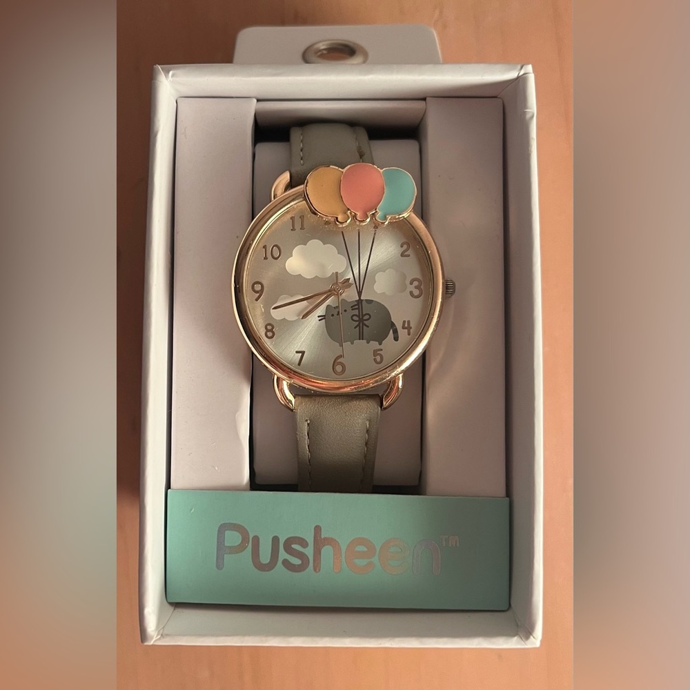 Pusheen Watch with Balloon Accents and Gray Strap